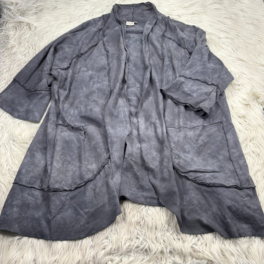 Focus Women's XL Gray‎ Light Weight Cotton Long Line Cardigan Shirt Lagenlook
